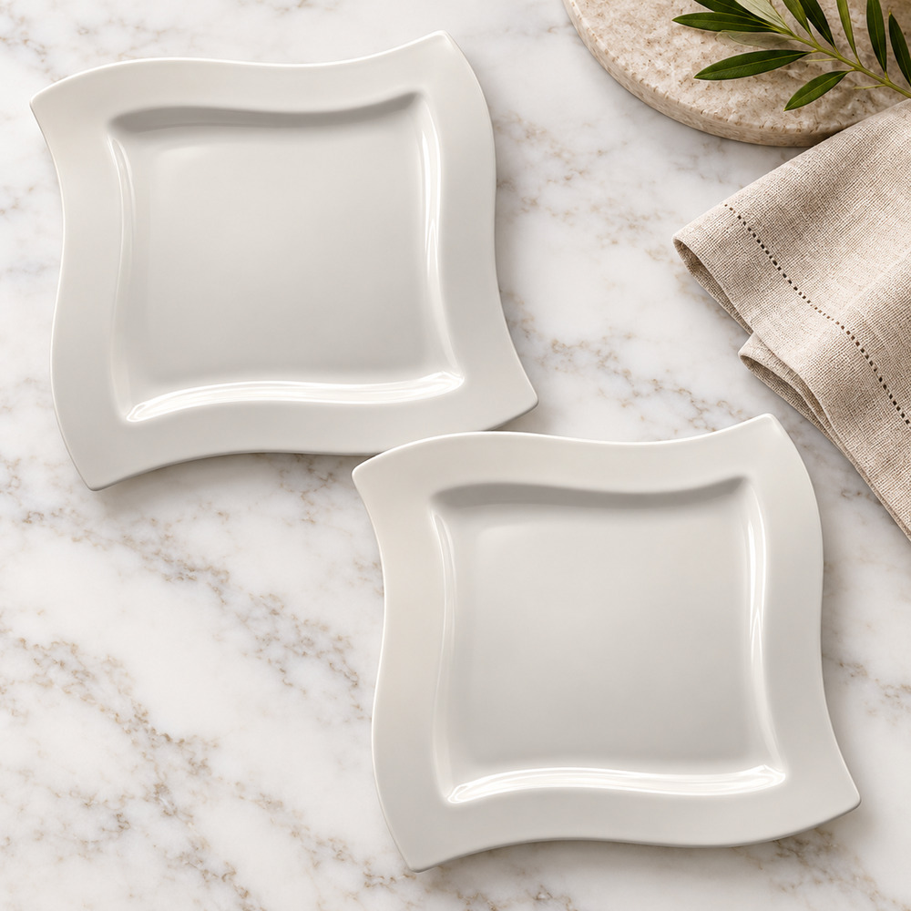 Villeroy & Boch NewWave Salad Plates Pair 9 in White Porcelain Germany Modern